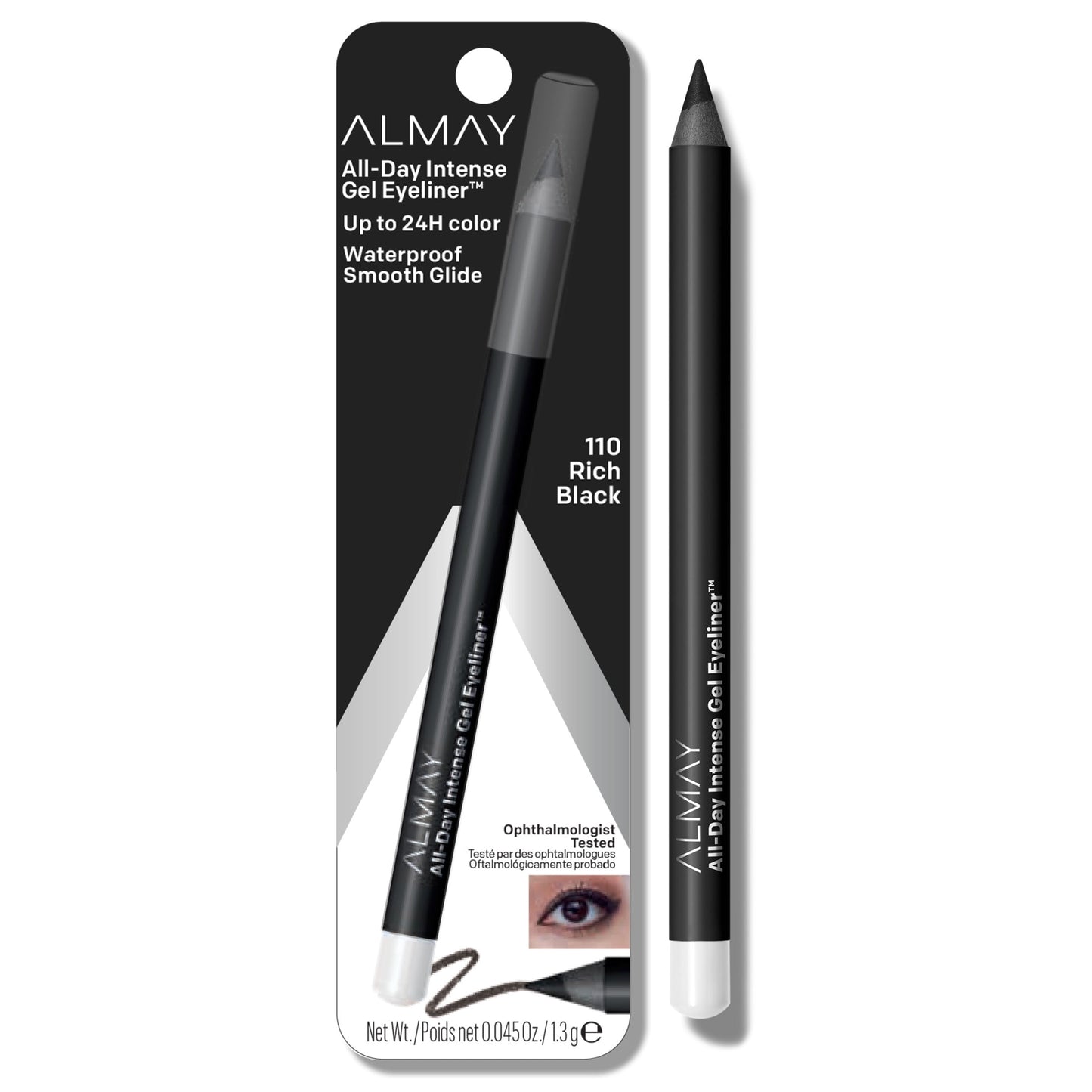 Almay All-Day Intense Gel Eyeliner Pencil, Waterproof, 110 Rich Black, 0.045 oz