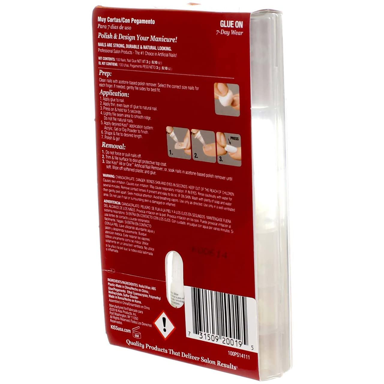 KISS Full-Cover Nails, Press-On Nails, Short Square, Clear, Short Squoval, 100 Count