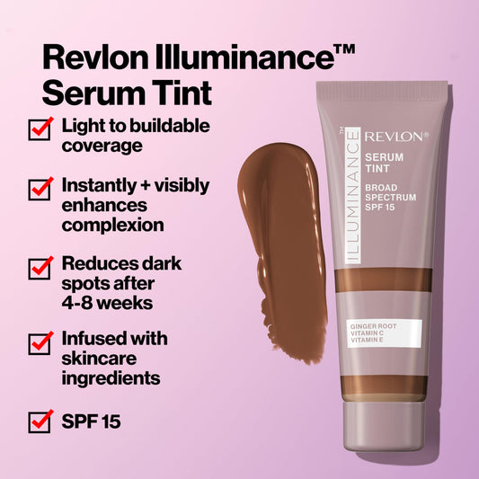 Revlon Illuminance Serum Tint, Liquid Foundation, Light Buildable Coverage, 313 Light Tan, 0.94 fl oz