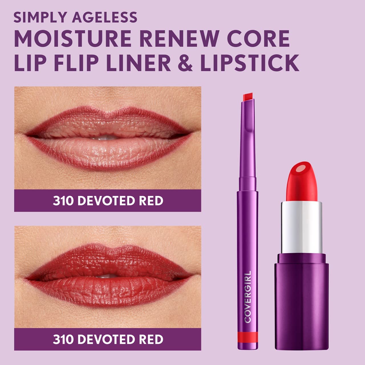 CoverGirl Simply Ageless Lip Flip Liner - Long Lasting Lip Liner - Devoted Red