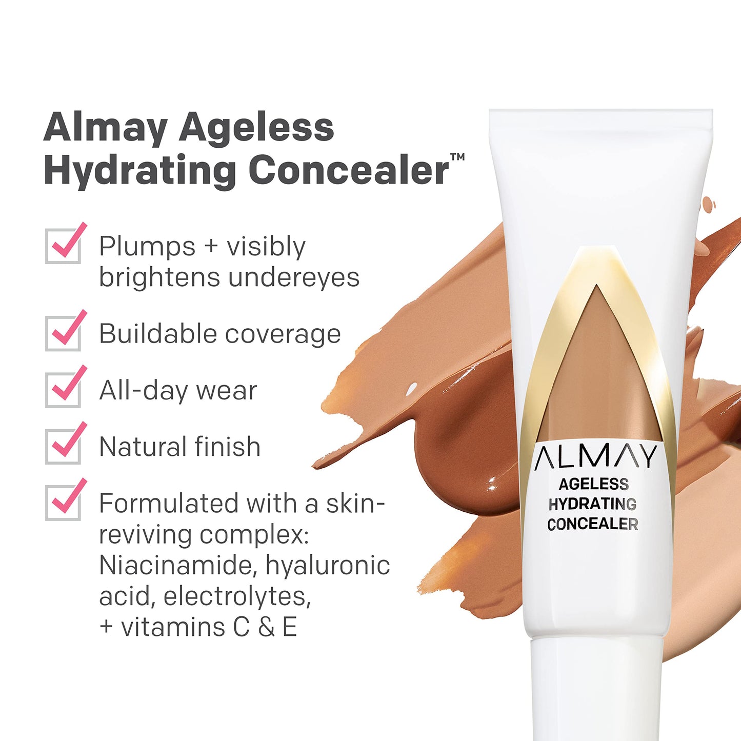 Almay Ageless Hydrating Liquid Concealer, Natural Finish, 005 Fair, 0.37 fl oz