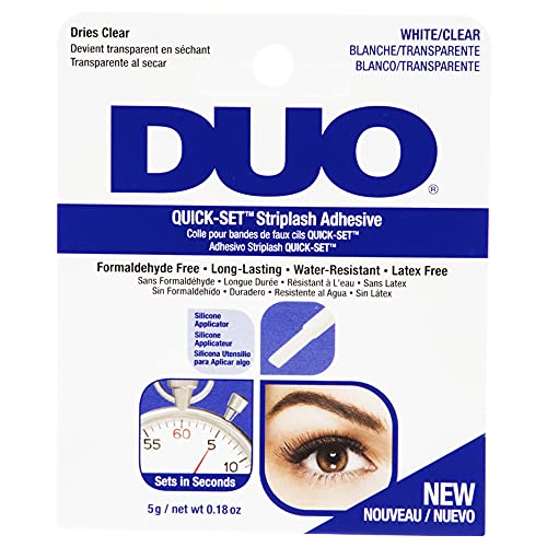 Adhesivo para pestañas postizas DUO Quick-Set Strip Lash: transparente, resistente al agua, de larga duración y secado rápido, 0.18 oz (paquete de 1)
