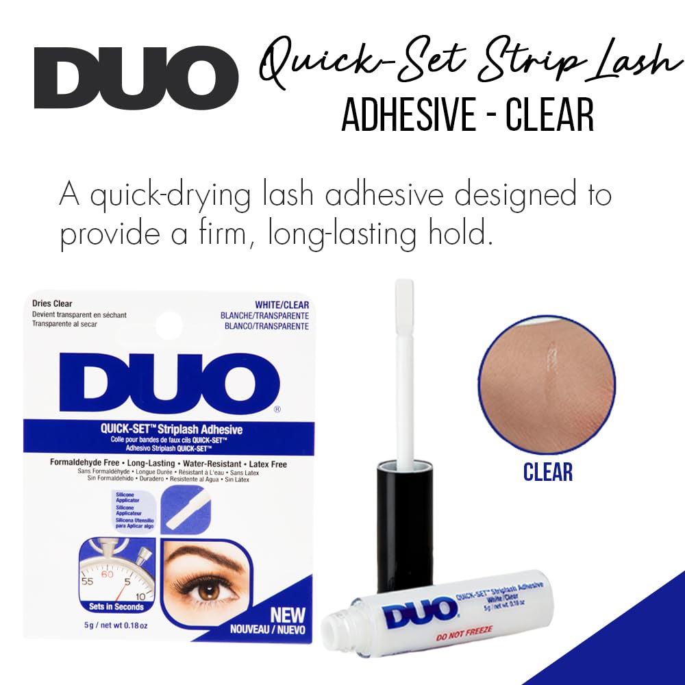Adhesivo para pestañas postizas DUO Quick-Set Strip Lash: transparente, resistente al agua, de larga duración y secado rápido, 0.18 oz (paquete de 1)