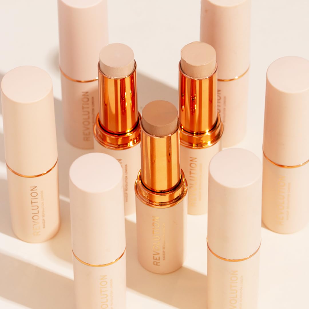 Makeup Revolution Fast Base Stick Foundation, Contour & Highlight, Flawless Skin & Matte Finish, F2 for Fair Skin Tones with Yellow Undertone, Vegan & Cruelty-Free, 0.21 Oz