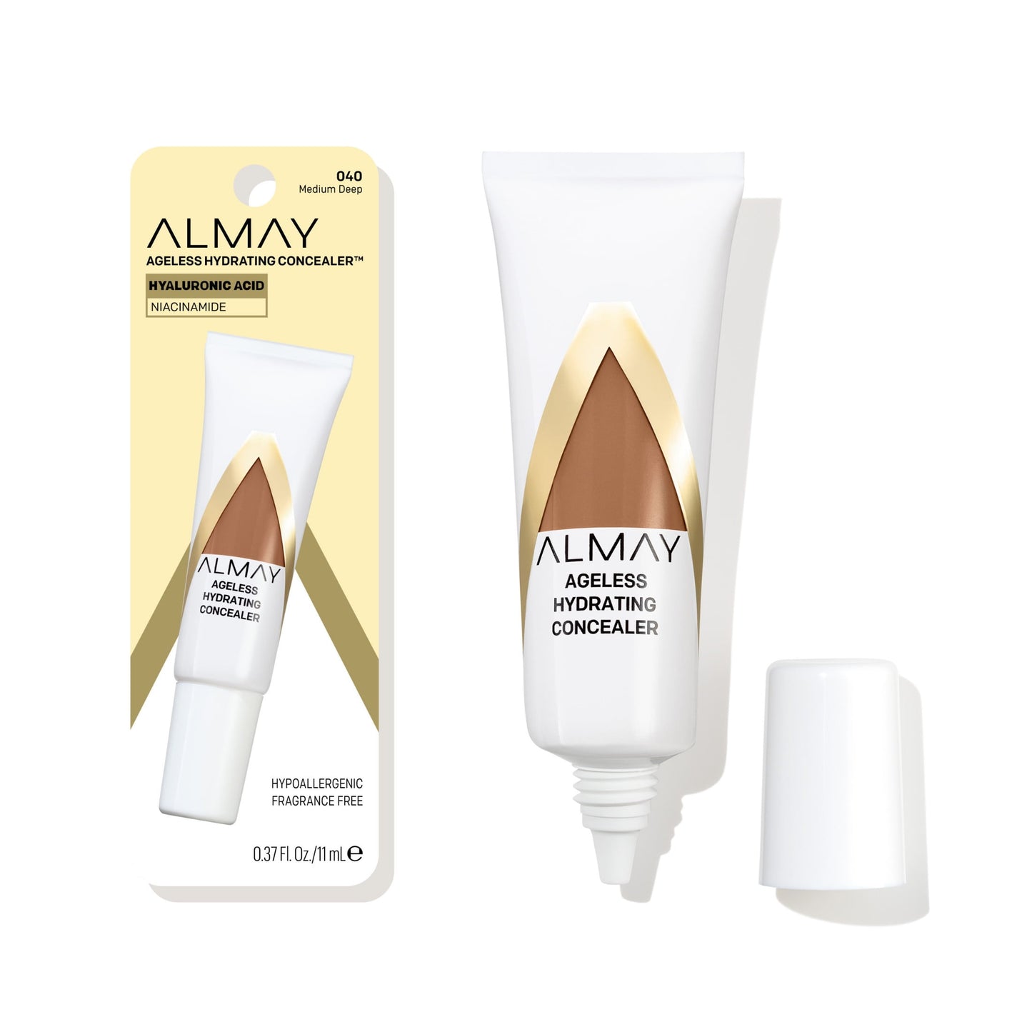 Almay Ageless Hydrating Liquid Concealer Makeup, Natural Finish, 040 Medium Deep, 0.37 fl oz