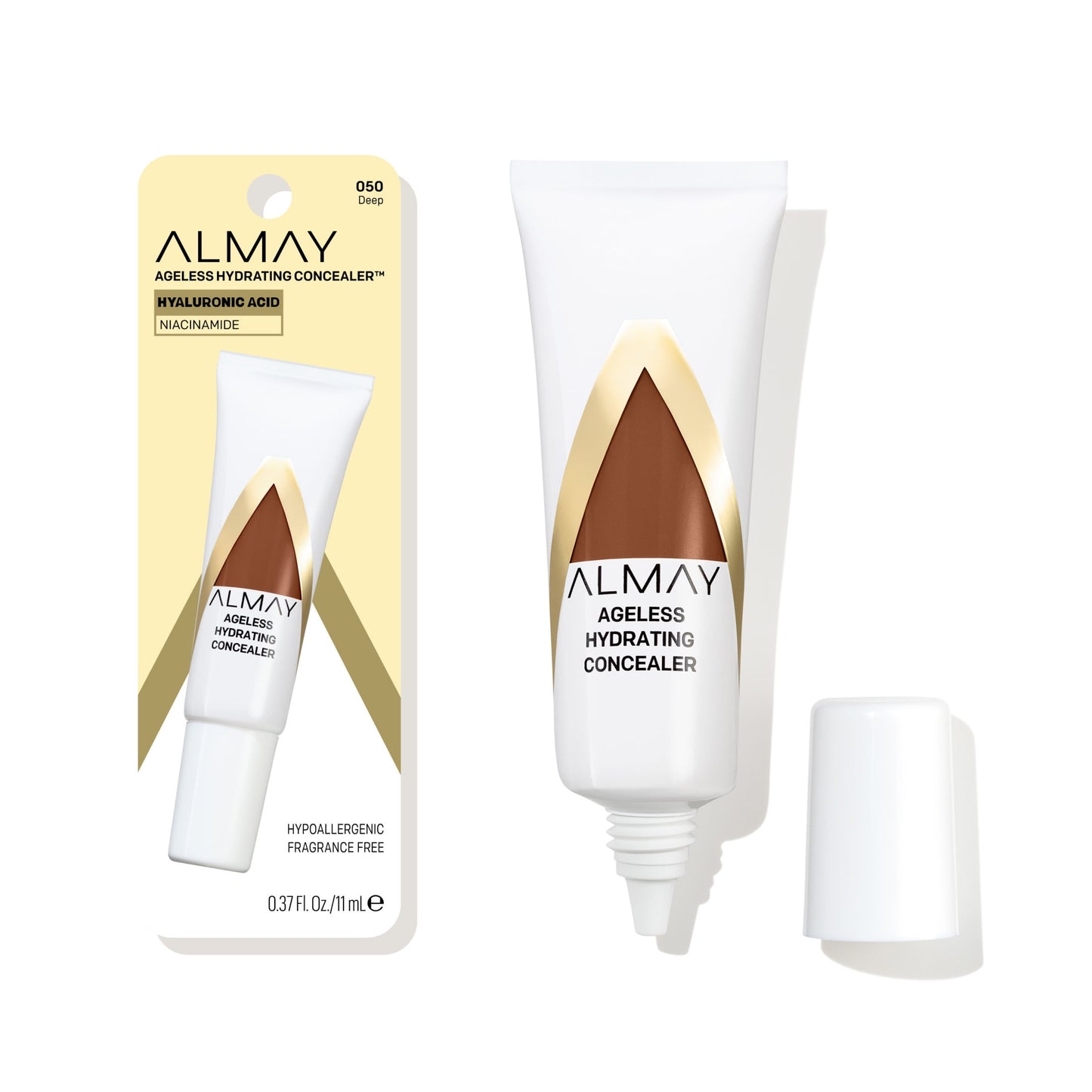 Almay Ageless Hydrating Liquid Concealer Makeup, Natural Finish, 050 Deep, 0.37 fl oz