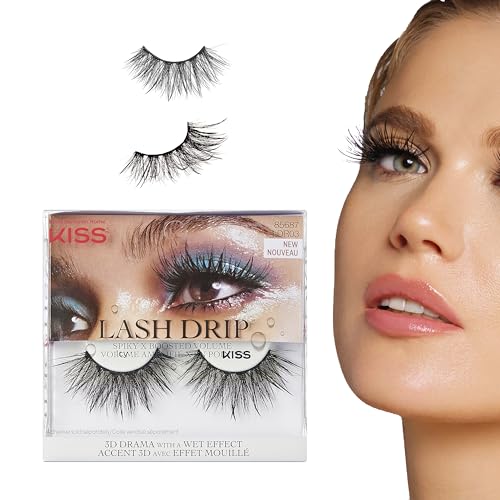 KISS Lash Drip False Eyelashes, Spiky X Boosted Volume, Unique Wet Look Hydrated Effect