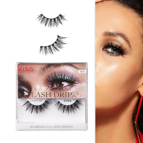 KISS Lash Drip False Eyelashes, Spiky X Boosted Volume, Unique Wet Look Hydrated Effect