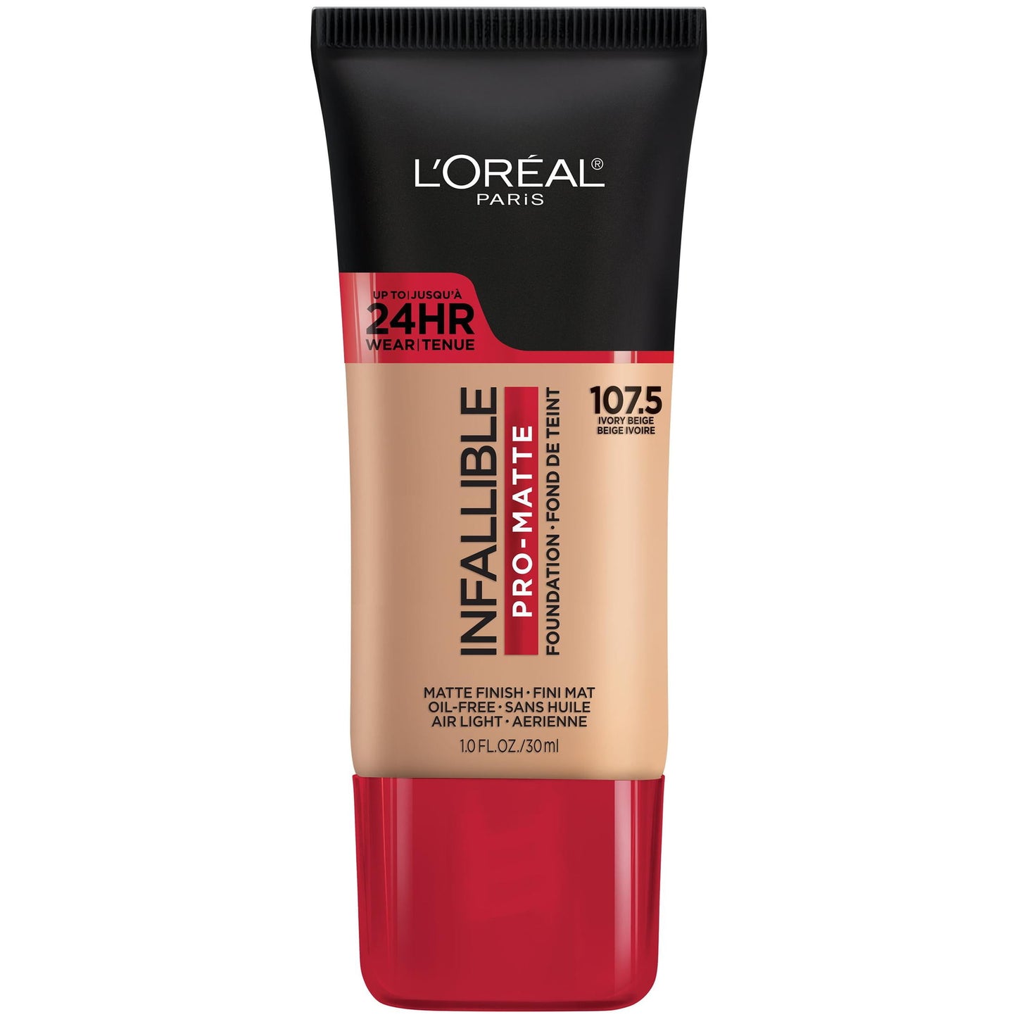 L'Oreal Paris Infallible Pro Matte Liquid Foundation Makeup, 107.5 Ivory Beige, 1 fl oz