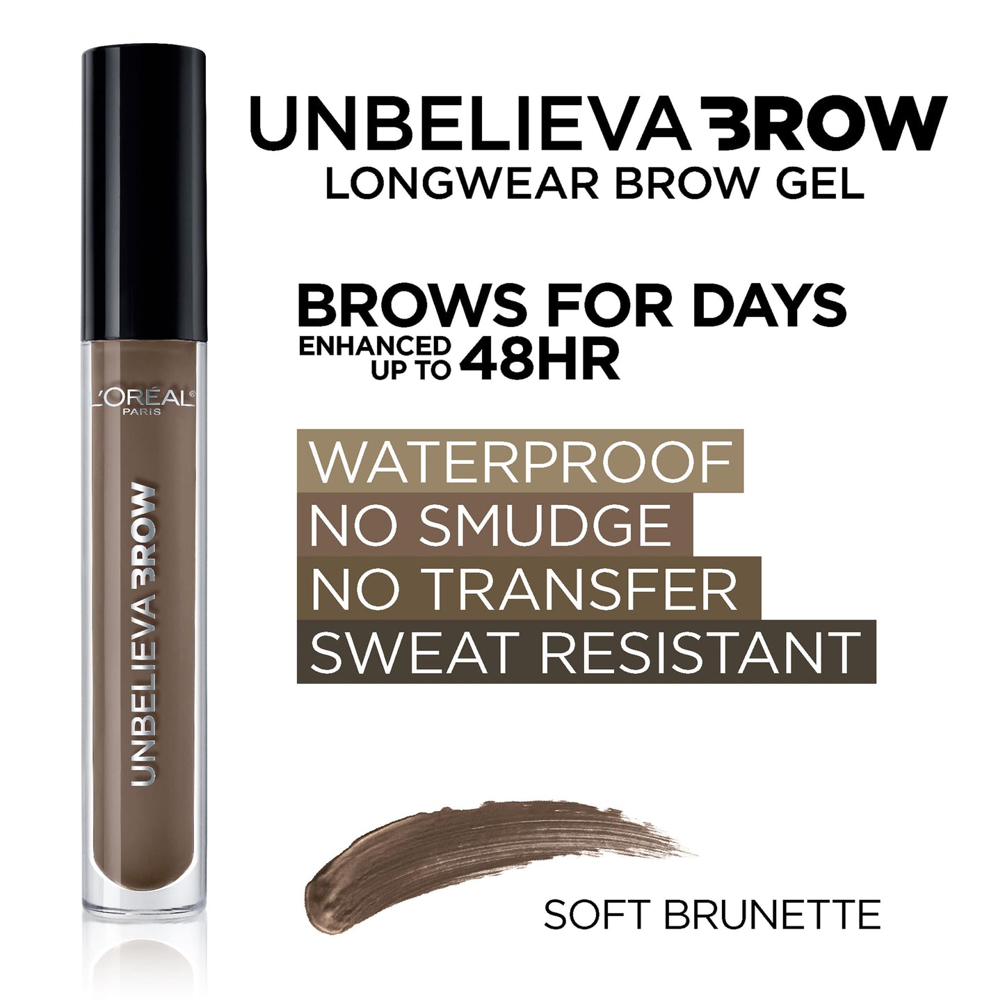 L'Oreal Paris Unbelieva-Brow Longwear Waterproof Tinted Brow Gel, Soft Brunette
