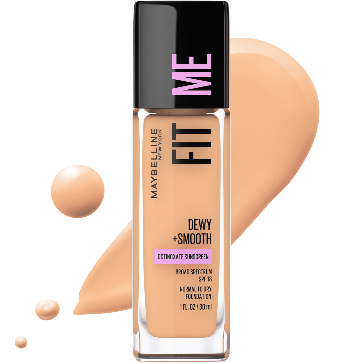 Maybelline Fit Me Dewy and Smooth Liquid Foundation, SPF 18, 225 Medium Buff, 1 fl oz