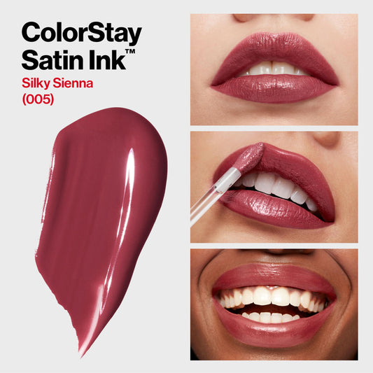 Revlon ColorStay Satin Ink Long Lasting Lipstick with Vitamin E, Silky Sienna, 0.17 fl oz