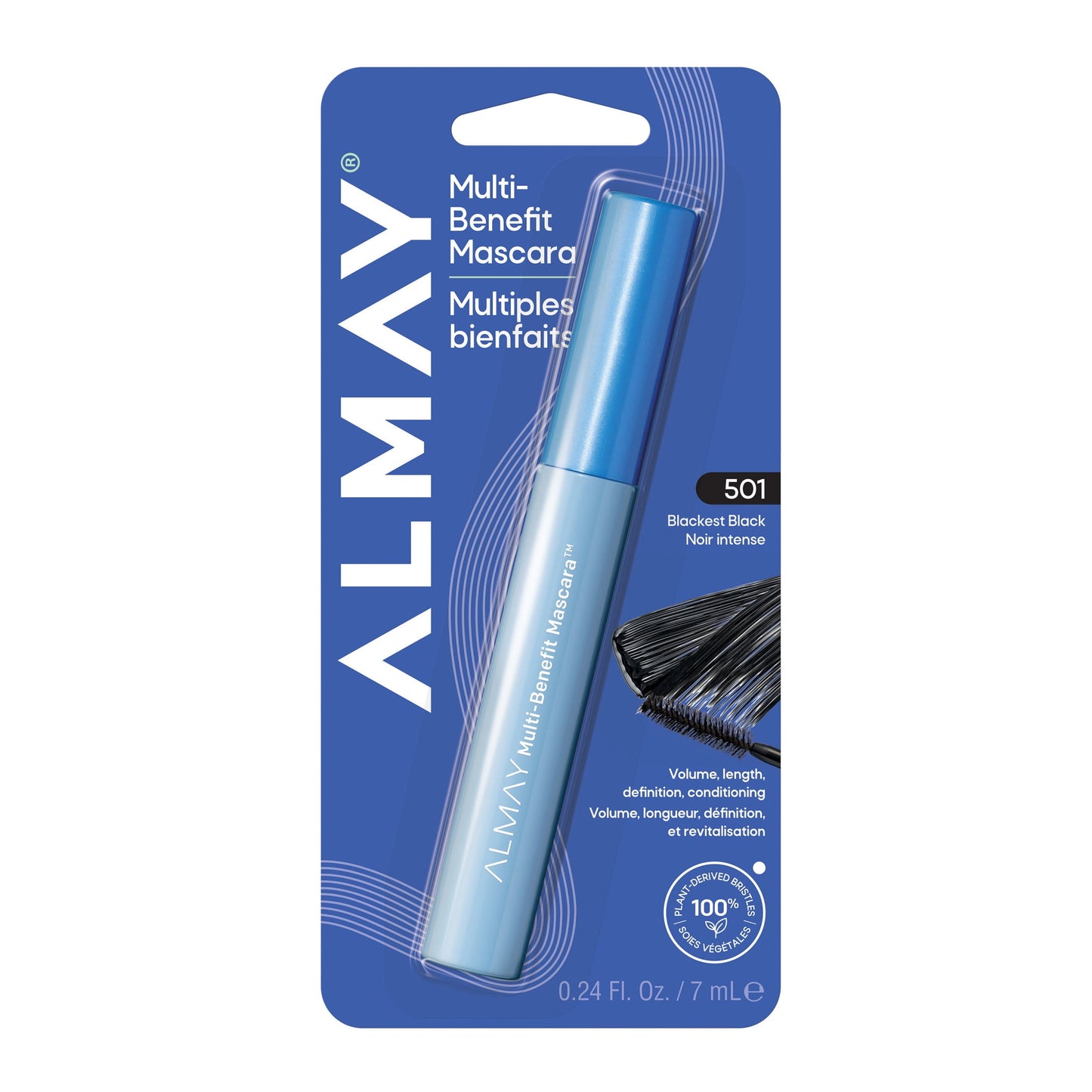 Almay Multi-Benefit Mascara, Volumizing + Lengthening, Hypoallergenic, 501 Blackest Black