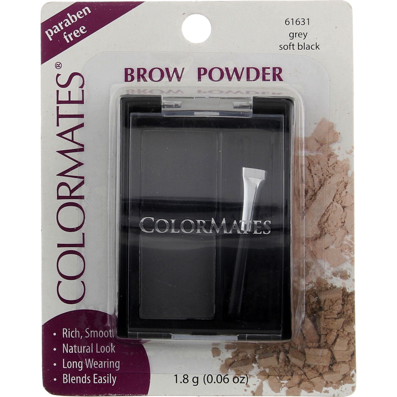 Colormates Eyebrow Powder, Grey/Soft Black 61631, 0.06 oz