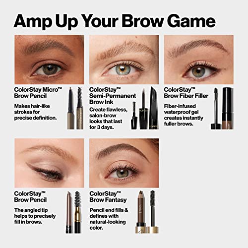 Lápiz de cejas Revlon ColorStay Micro con cepillo de cepillo incorporado, con aceite de argán y marula, resistente al agua y a las manchas, rubio 450, 0.003 oz