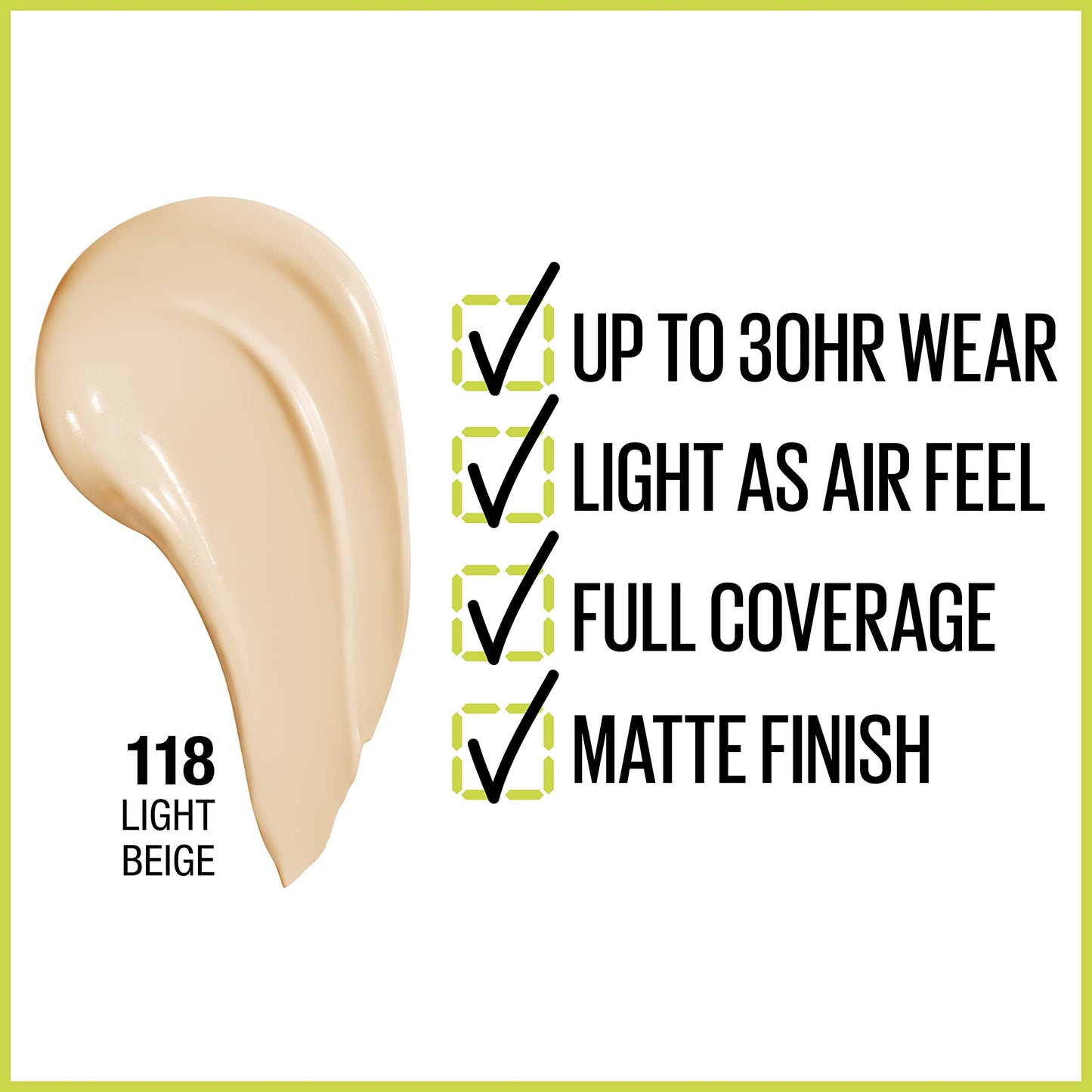 Maybelline Super Stay Liquid Foundation Makeup, Full Coverage, 118 Light Beige, 1 fl oz