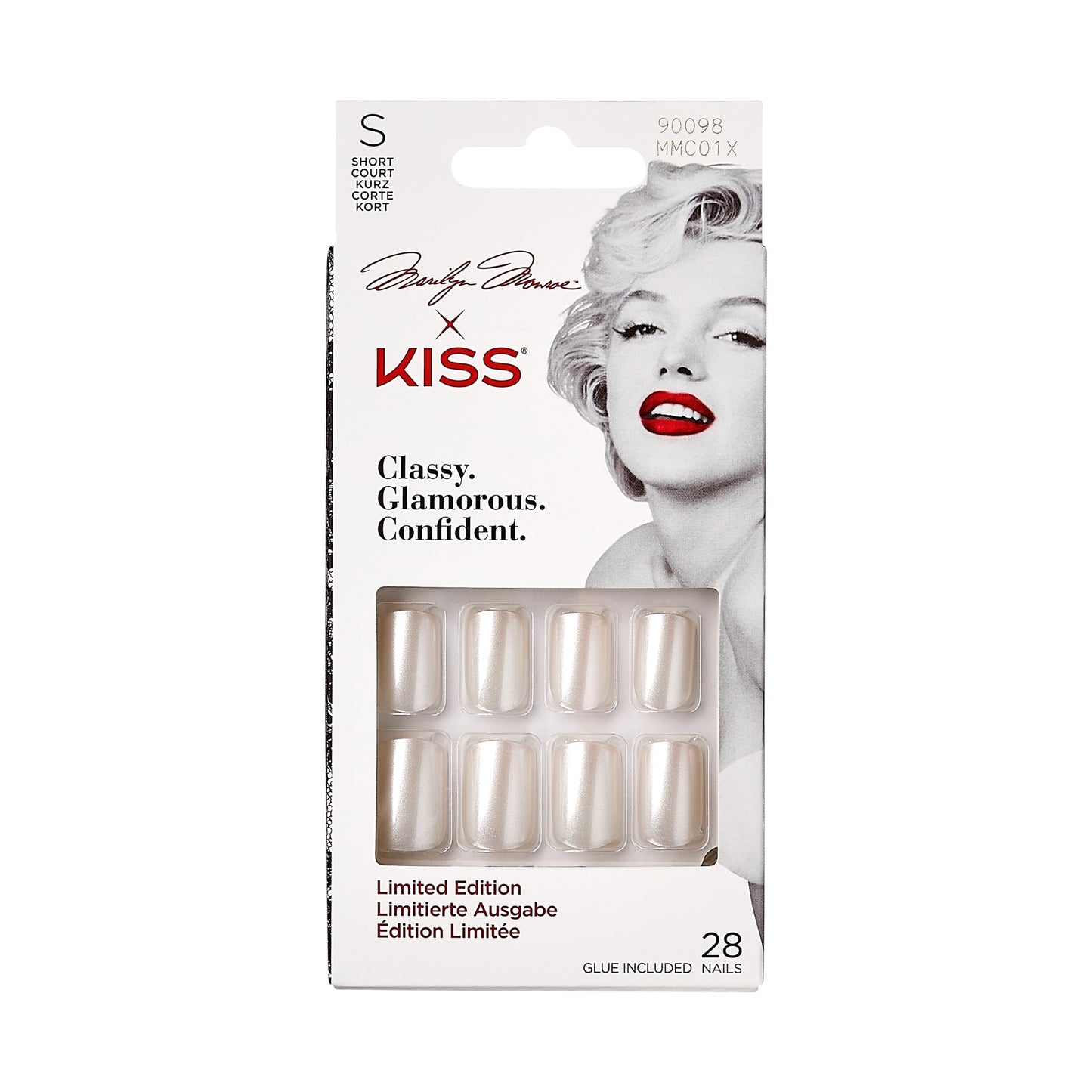 Marilyn Monroe x KISS Limited Edition Short Square Glue-On Nails, Solid White, 28 Pieces