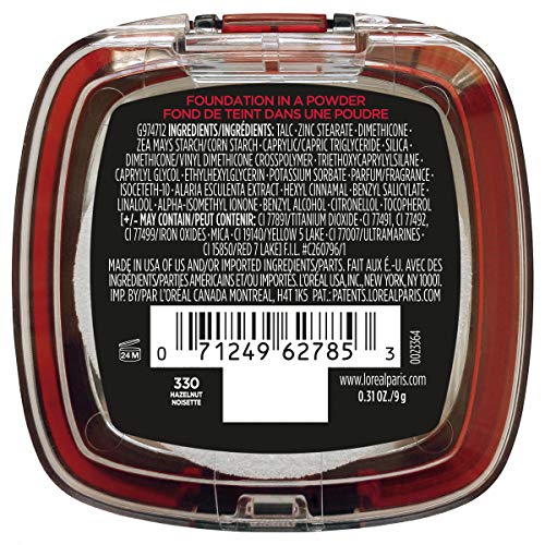 L'Oreal Paris Infallible Fresh Wear 24 Hr Powder Foundation Makeup, 330 Hazelnut, 0.31 oz