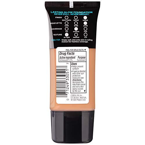 L'Oreal Paris Infallible Pro-Glow Liquid Foundation Makeup, SPF 15, 210 Classic Tan, 1 fl oz