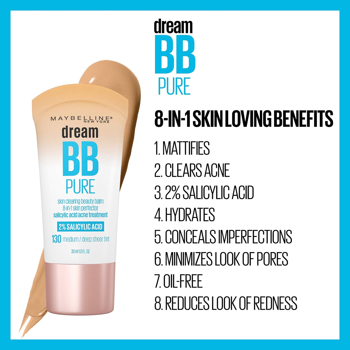 Maybelline Dream Pure 8 in 1 Skin Perfector BB Cream, Medium Deep, 1 fl oz