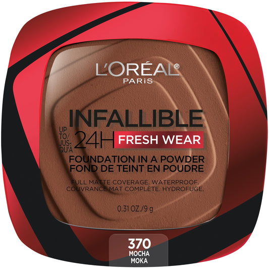L'Oreal Paris Infallible Fresh Wear Foundation in a Powder, Mocha - 370, 0.31 oz