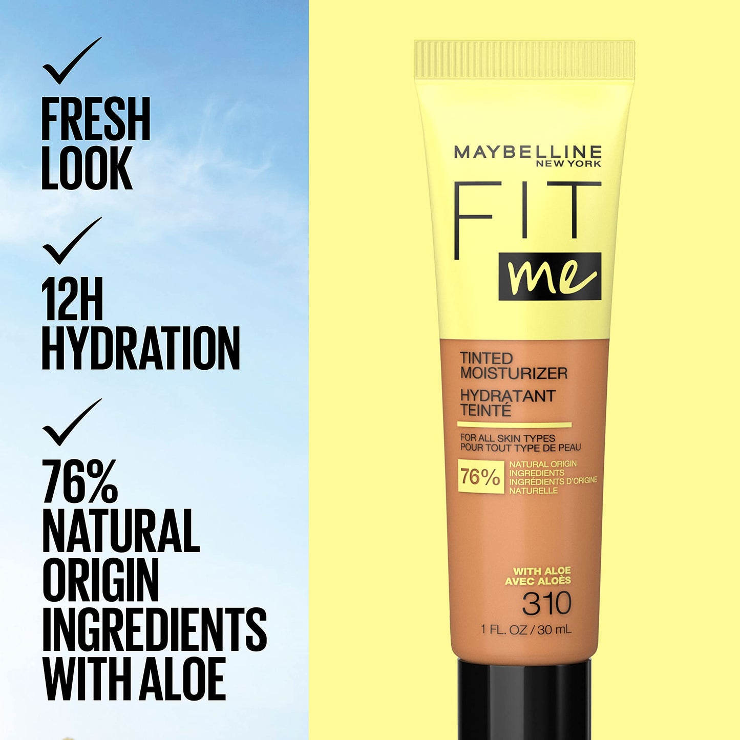 Tubo líquido hidratante con color Maybelline Fit Me para todo tipo de piel