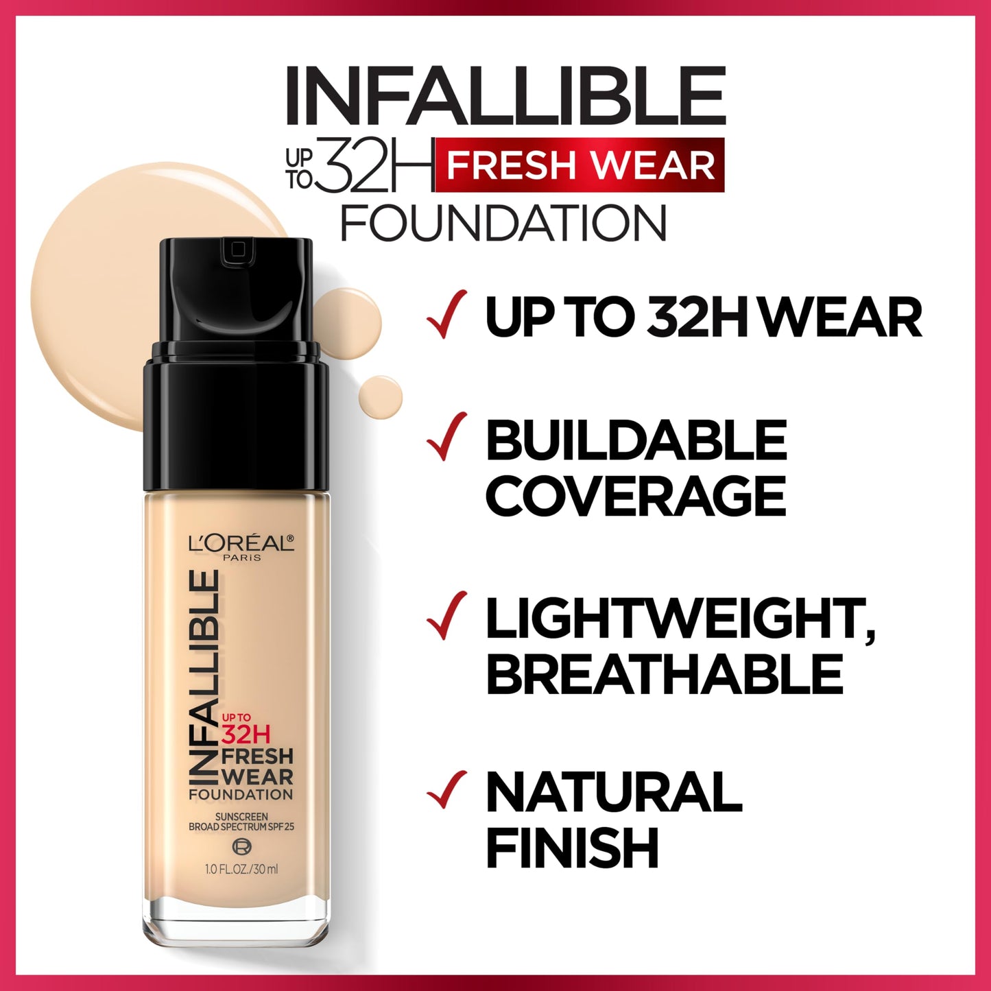 L'Oreal Paris Infallible Fresh Wear 32 Hr Liquid Foundation Makeup, 505 Toffee, 1 fl oz