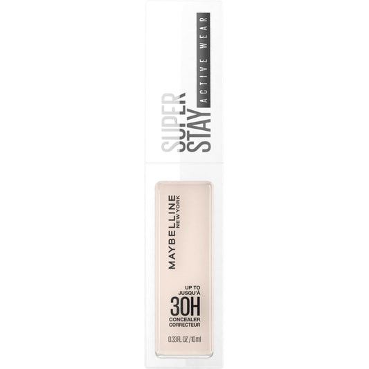 Corrector líquido Maybelline Super Stay, cobertura total, hasta 30 horas de duración, resistente a las manchas, acabado mate natural, sin aceite, disponible en 16 tonos, 01, 1 unidad