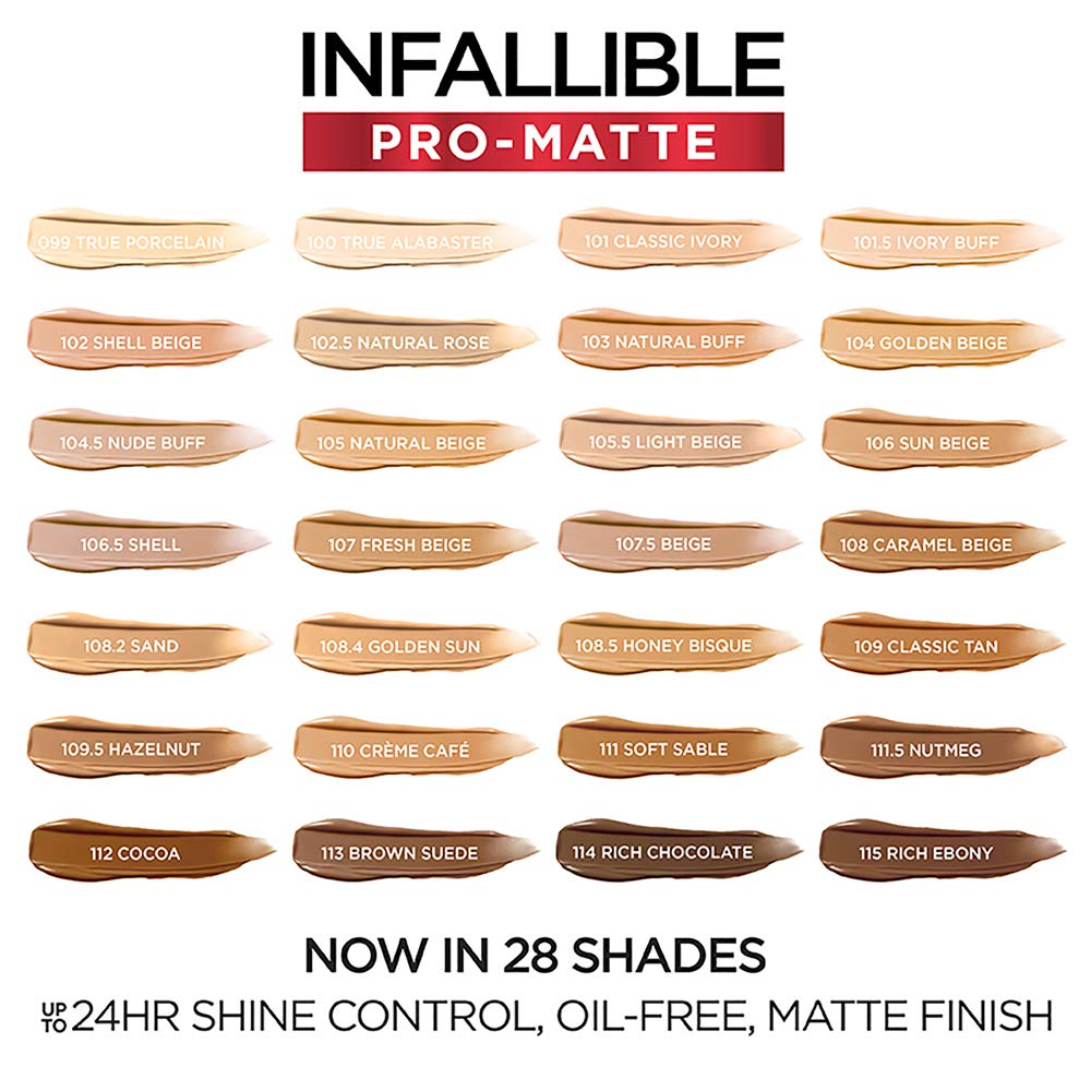 L'Oreal Paris Infallible Pro-Matte Foundation, 108.5 Honey Bisque, 1 fl. oz.
