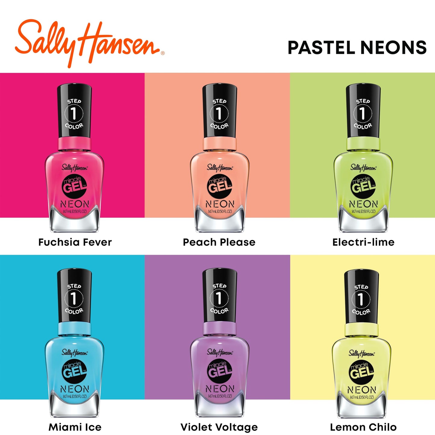 Sally Hansen Miracle Gel Nail Polish, Electri-Lime (Neon), 0.50 fl oz, No UV Lamp Needed, Long Lasting, Chip Resistant