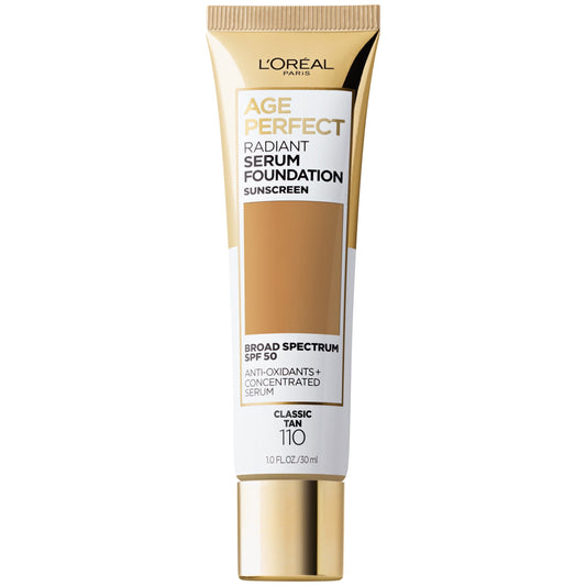 L'Oreal Paris Age Perfect Radiant Serum Foundation Makeup, 110 Classic Tan, 1 fl oz