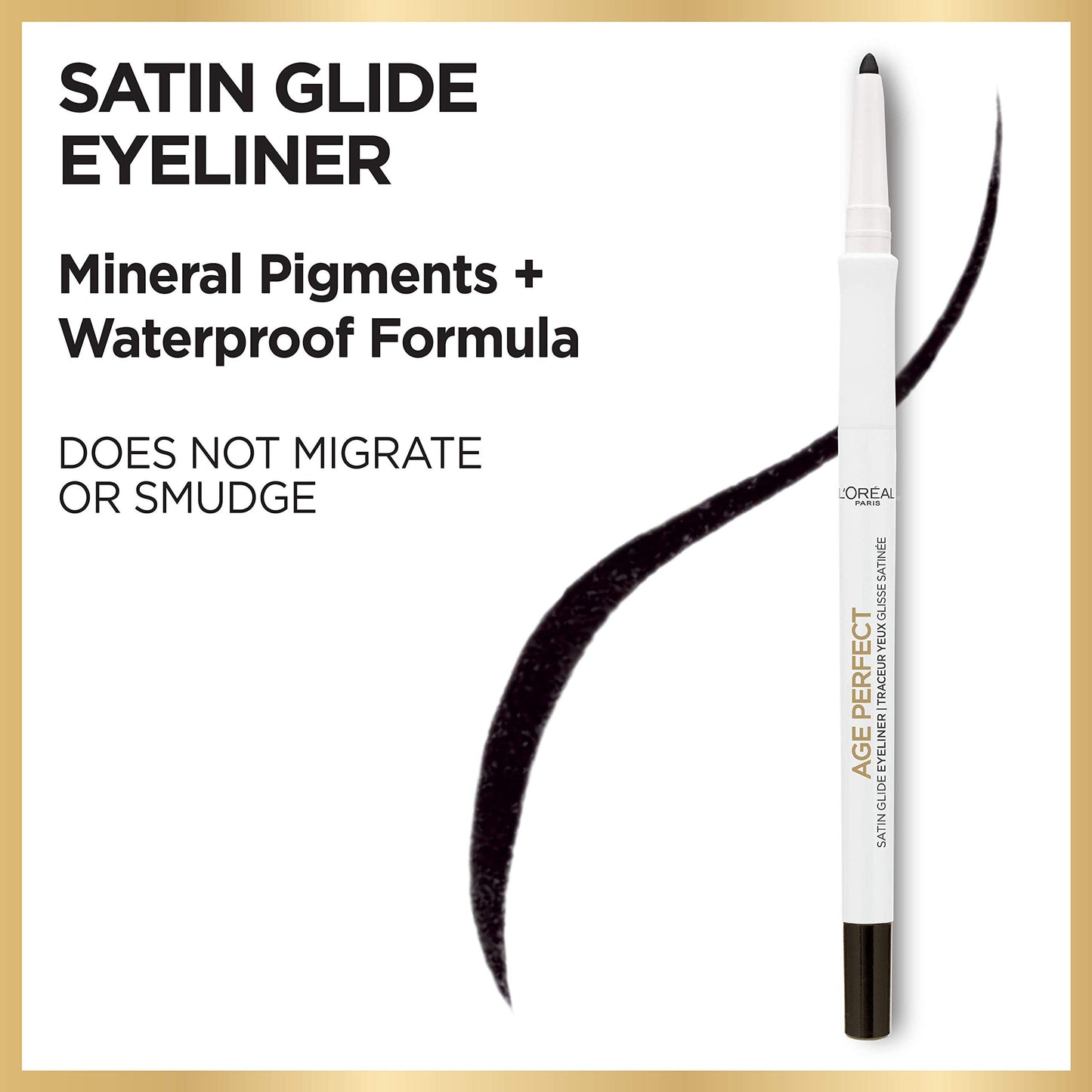 L'Oreal Paris Waterproof Satin Glide Eyeliner Pencil, Brown, Smudge-Resistant