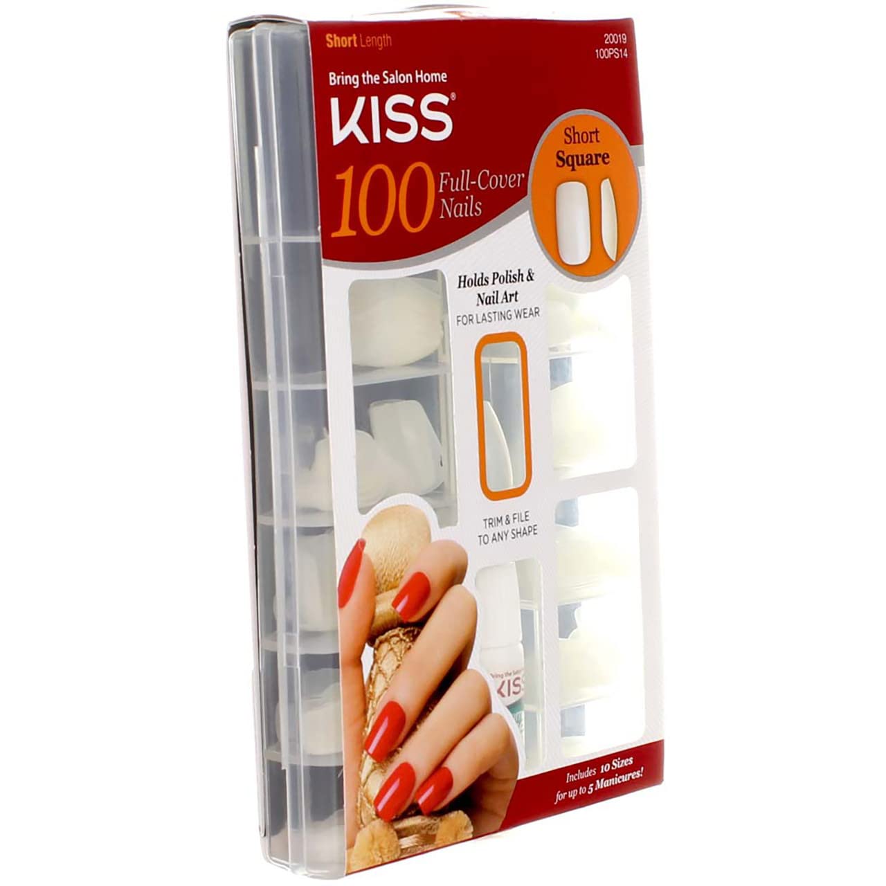 KISS Full-Cover Nails, Press-On Nails, Short Square, Clear, Short Squoval, 100 Count
