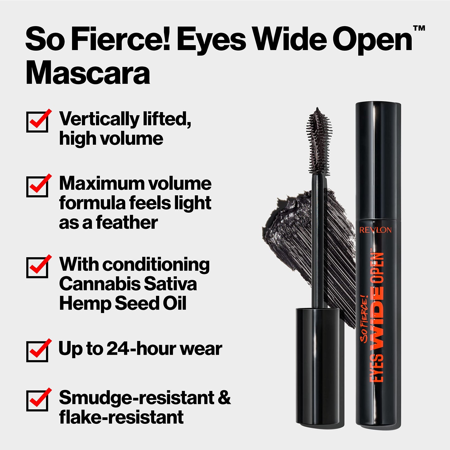 Revlon So Fierce! Eyes Wide Open, Extreme Volume Longwear Mascara, 24hr Wear, 101 Blackest Black, 0.24 fl oz.