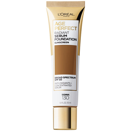 L'Oreal Paris Age Perfect Radiant Serum Foundation Makeup, 130 Sienna, 1 fl oz