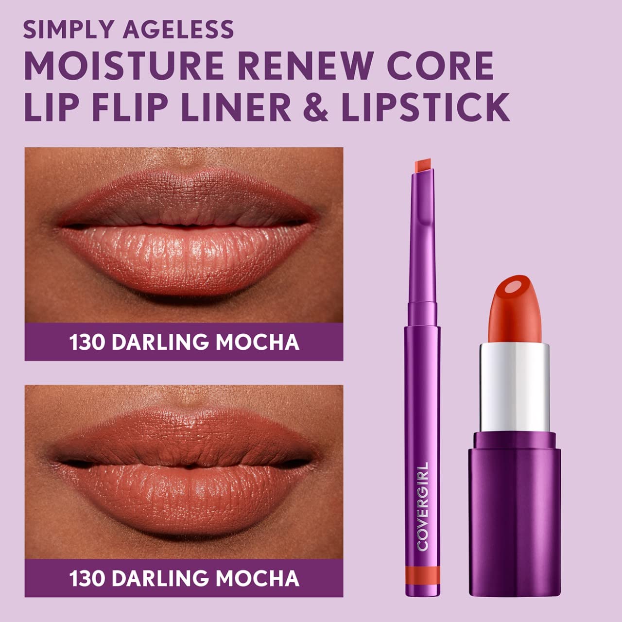CoverGirl Simply Ageless Lip Flip Liner - Long Lasting Lip Liner - Darling Mocha