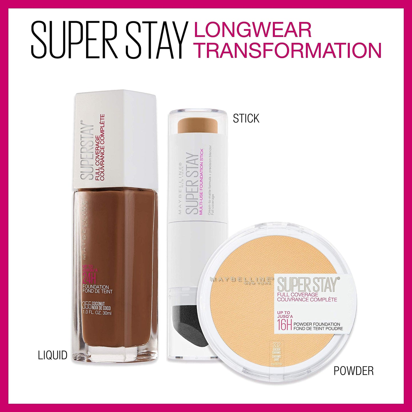 Maybelline Super Stay Full Coverage Powder Foundation Makeup, Matte Finish, Porcelain