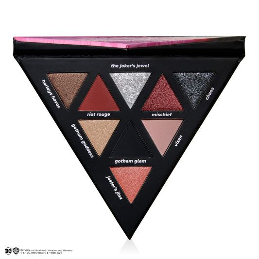 Lottie London x Harley Quinn Mad Love Eyeshadow Palette in Toxic Love, 9 shade eyeshadow palette in pastel blues and purple hues and vibrant pink shades