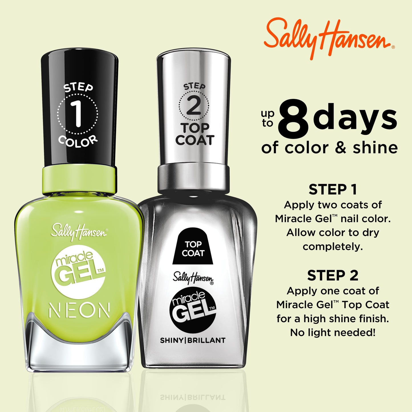 Sally Hansen Miracle Gel Nail Polish, Electri-Lime (Neon), 0.50 fl oz, No UV Lamp Needed, Long Lasting, Chip Resistant