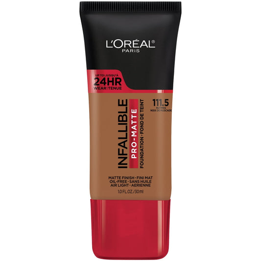 L'Oreal Paris Infallible Pro-Matte Liquid Foundation Makeup, 111.5 Nutmeg, 1 fl oz