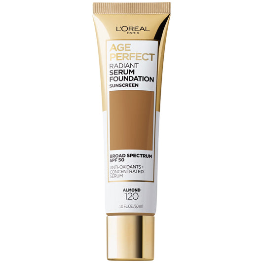L'Oreal Paris Age Perfect Radiant Serum Foundation Makeup, 120 Almond, 1 fl oz