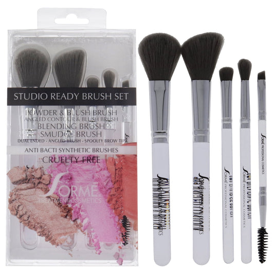 Sorme Cosmetics Professional Brush Set - Studio Ready , 5 Pc Powder and Blush Brush, Angled Contour and Blush Brush, Smudge Brush, Blending Brush, Dual Ended Angled Brush