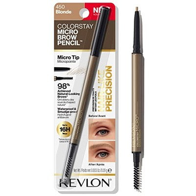 Lápiz de cejas Revlon ColorStay Micro con cepillo de cepillo incorporado, con aceite de argán y marula, resistente al agua y a las manchas, rubio 450, 0.003 oz