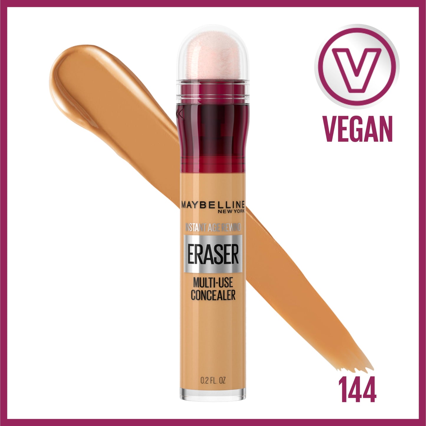 Maybelline Instant Age Rewind Eraser Dark Circles Treatment Concealer, 144 Caramel, 0.2 oz