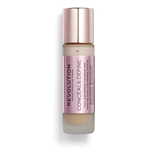 Makeup Revolution Conceal & Define Foundation, Cream Foundation Makeup, Full Coverage, For Light/Medium Skin Tones, Vegan & Cruelty-Free, F8, 23ml