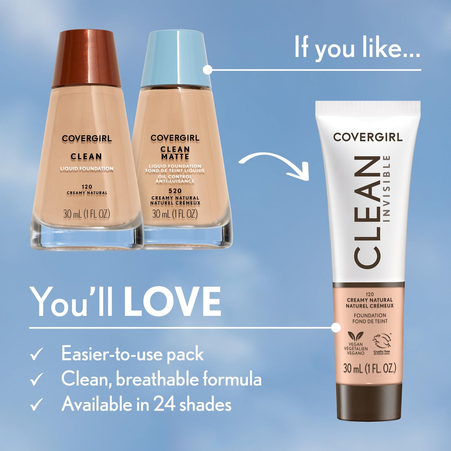 COVERGIRL Clean Matte Liquid Foundation Buff Beige 525, 1 oz