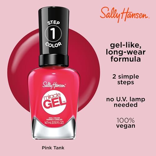 Sally Hansen Miracle Gel Nail Color, Pink Tank, 0.5 oz, At Home Gel Nail Polish, Gel Nail Polish, No UV Lamp Needed, Long Lasting, Chip Resistant
