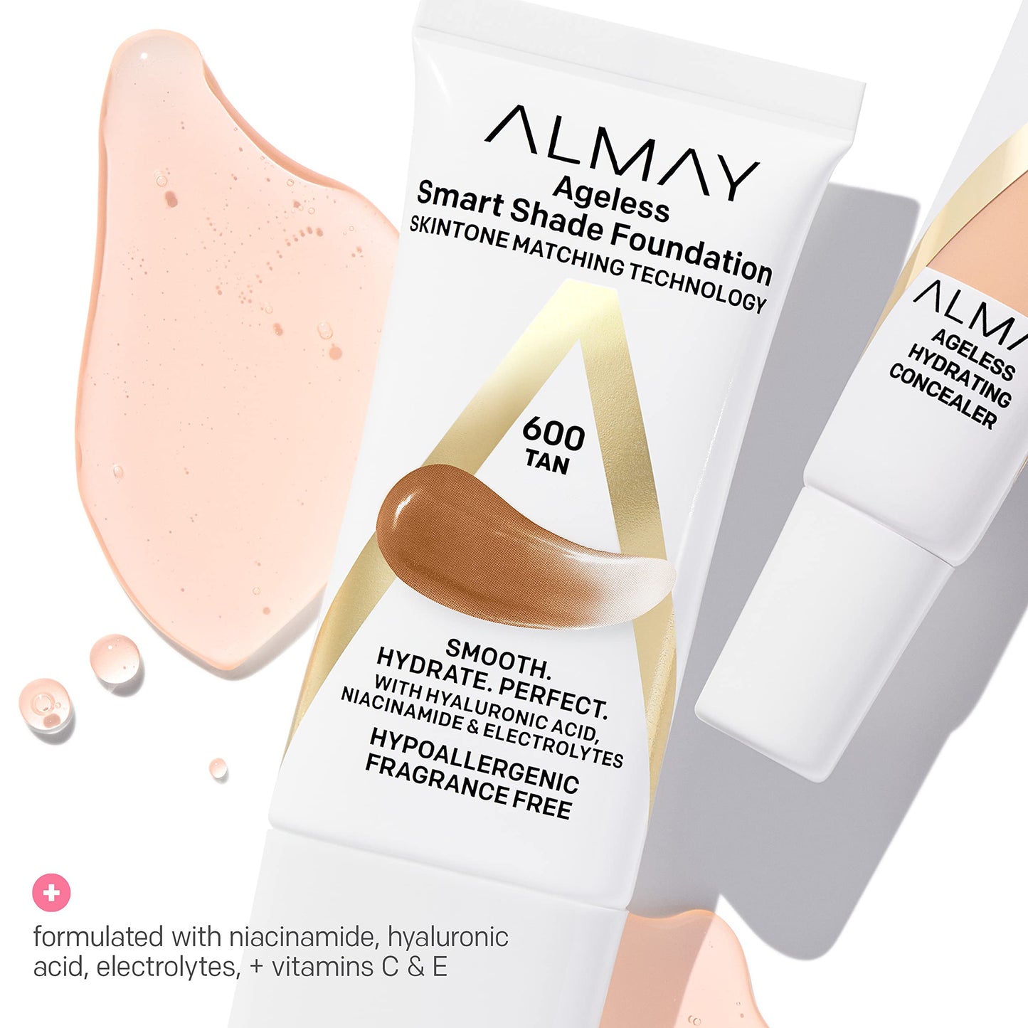 Almay Ageless Smart Shade Liquid Foundation Makeup, 600 Tan, 1 fl oz