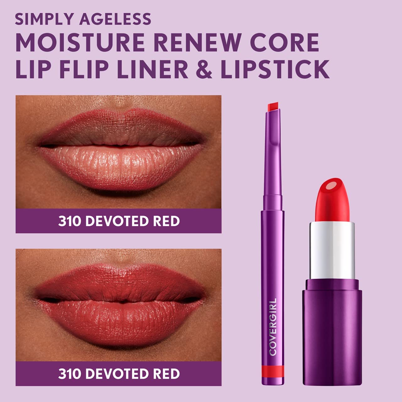 CoverGirl Simply Ageless Lip Flip Liner - Long Lasting Lip Liner - Devoted Red