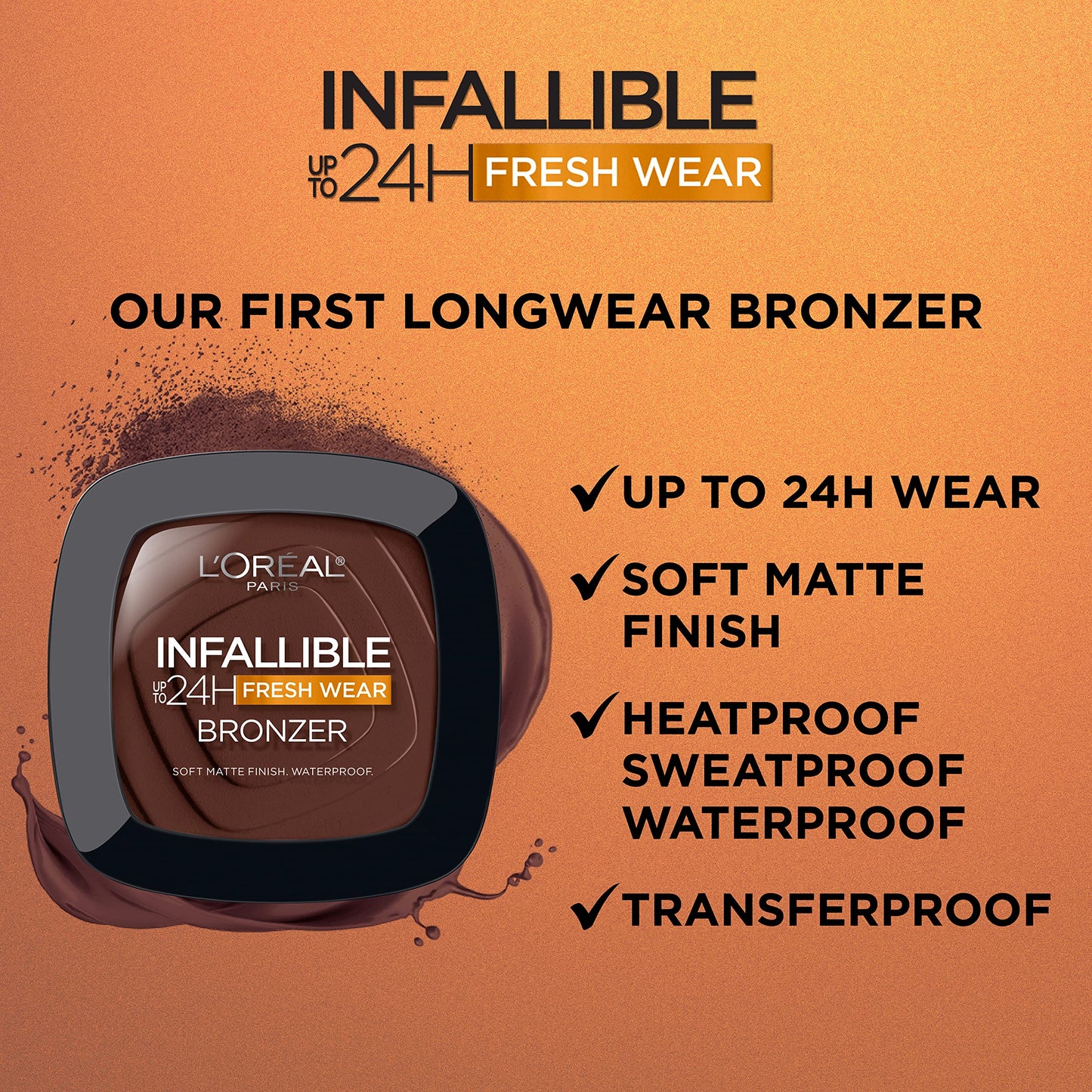 L'Oreal Paris Infallible Soft Matte Bronzer, Light Medium, 0.31 oz